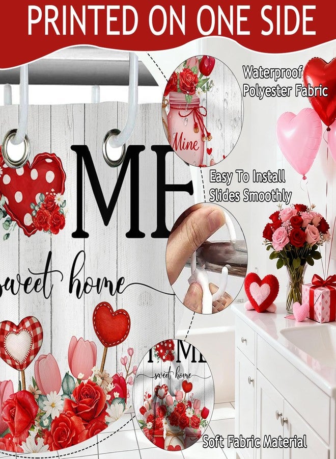 Mocsicka Valentines Shower Curtain for Bathroom Sweet Home Valentines Day Decorations Heart Floral Shower Curtain for Romantic Valentine's Day Bathroom Decor, 72 X 72 Inch Waterproof - Image 4