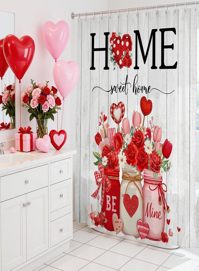 Mocsicka Valentines Shower Curtain for Bathroom Sweet Home Valentines Day Decorations Heart Floral Shower Curtain for Romantic Valentine's Day Bathroom Decor, 72 X 72 Inch Waterproof - Image 2