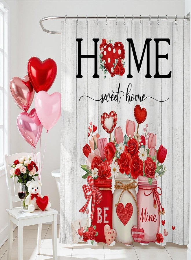 Mocsicka Valentines Shower Curtain for Bathroom Sweet Home Valentines Day Decorations Heart Floral Shower Curtain for Romantic Valentine's Day Bathroom Decor, 72 X 72 Inch Waterproof - Image 1
