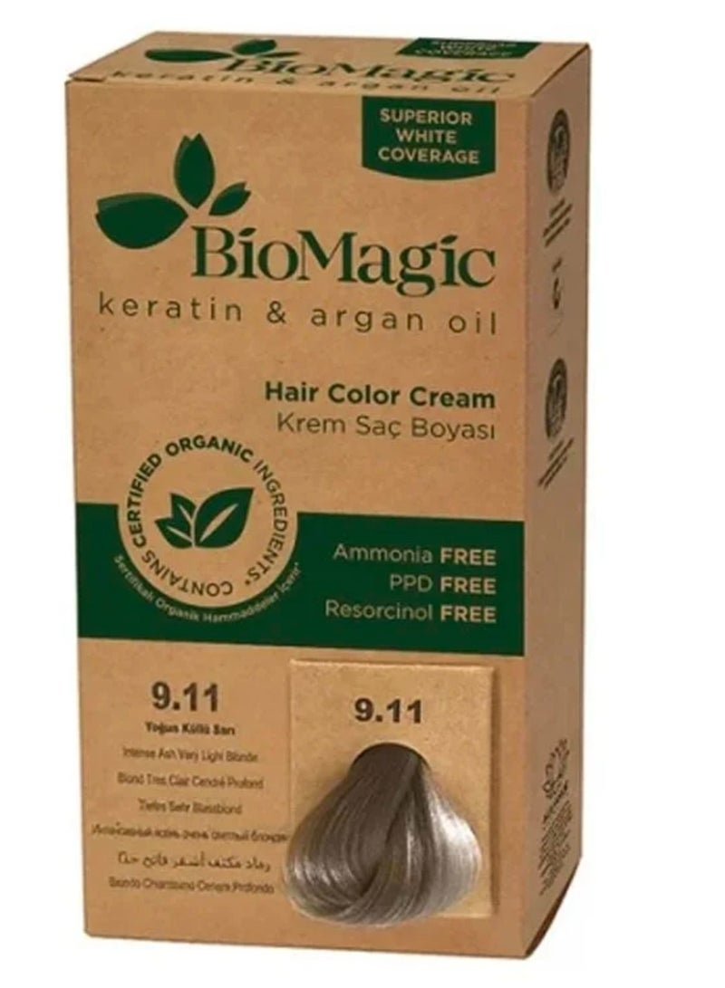 Biomagic Hair Dye 9.11, 60 ml, Intense Ash Very Light Blonde (Keratin & Argan Oil) - Image 1