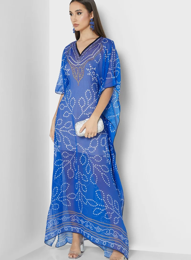 ARABIAN CLOSET Printed Cape Sleeve Kaftan