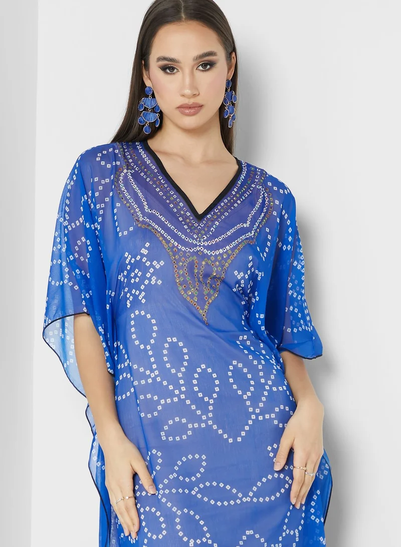 ARABIAN CLOSET Printed Cape Sleeve Kaftan