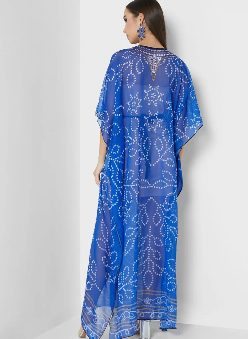 ARABIAN CLOSET Printed Cape Sleeve Kaftan