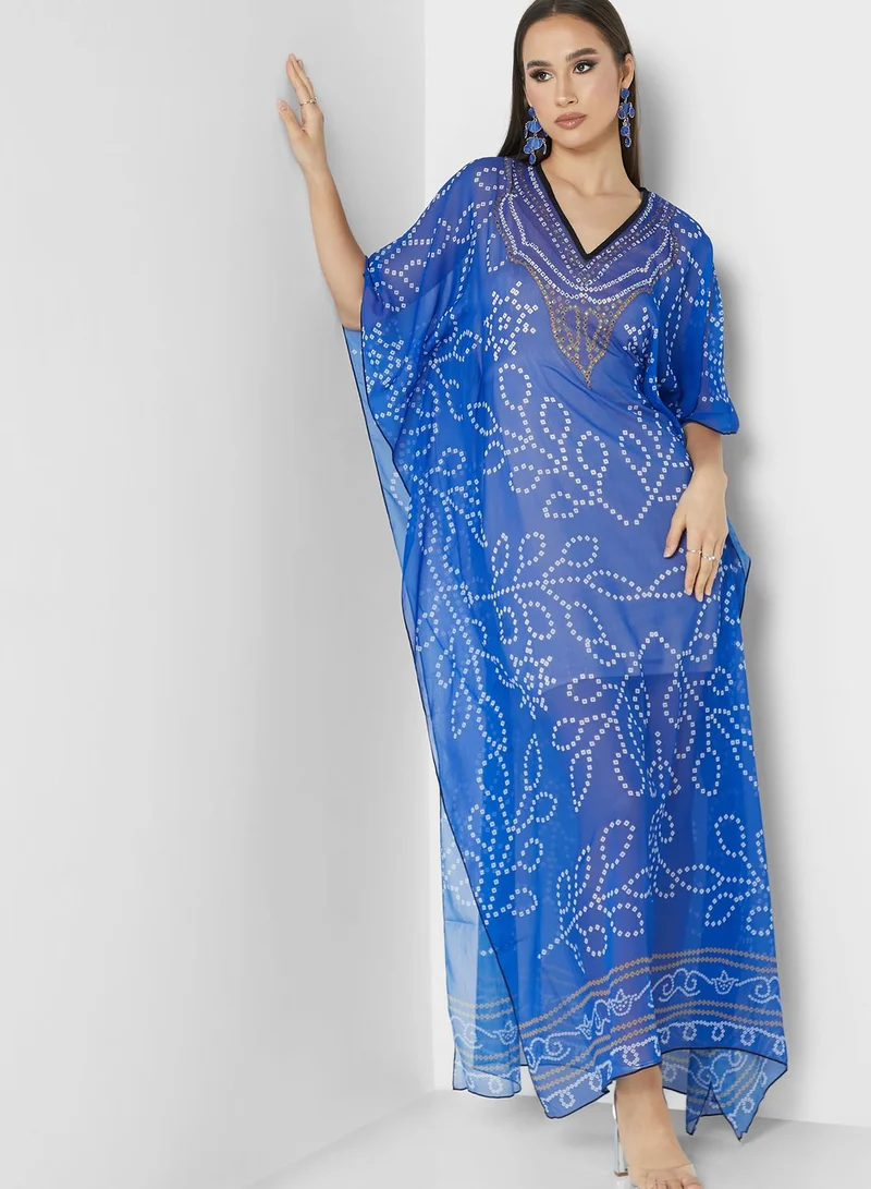 ARABIAN CLOSET Printed Cape Sleeve Kaftan