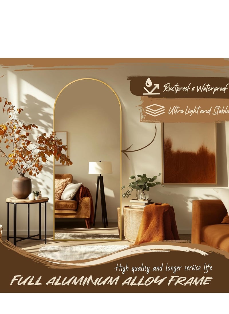 ترقية كامل طول 155x45cm تقوس سبائك الألومنيوم مرآة خلع الملابس كبيرة الحجم العمودي ، موثوق بها الجدار شنقا أو إمالة الكلمة مرآة عمودية ، مع قوس ، غرفة نوم غرفة خلع الملابس غرفة المعيشة الذهب