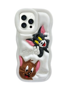 Silicone Case With Microfiber Lining 3D Sweet Shapes For Apple iPhone 15 Pro Max (Tom & Jerry) (white)