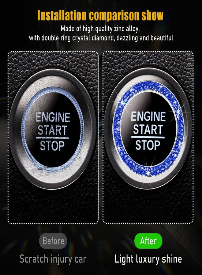 Kewucn Bling Crystal Double Rhinestone Car Engine Start Decoration Ring, Sparkling Push Start Button Sticker, Key Ignition & Knob Ring Decoration, Bling Car Interior Accessory(Dark Blue) - Image 3