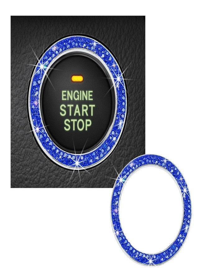 Kewucn Bling Crystal Double Rhinestone Car Engine Start Decoration Ring, Sparkling Push Start Button Sticker, Key Ignition & Knob Ring Decoration, Bling Car Interior Accessory(Dark Blue) - Image 1