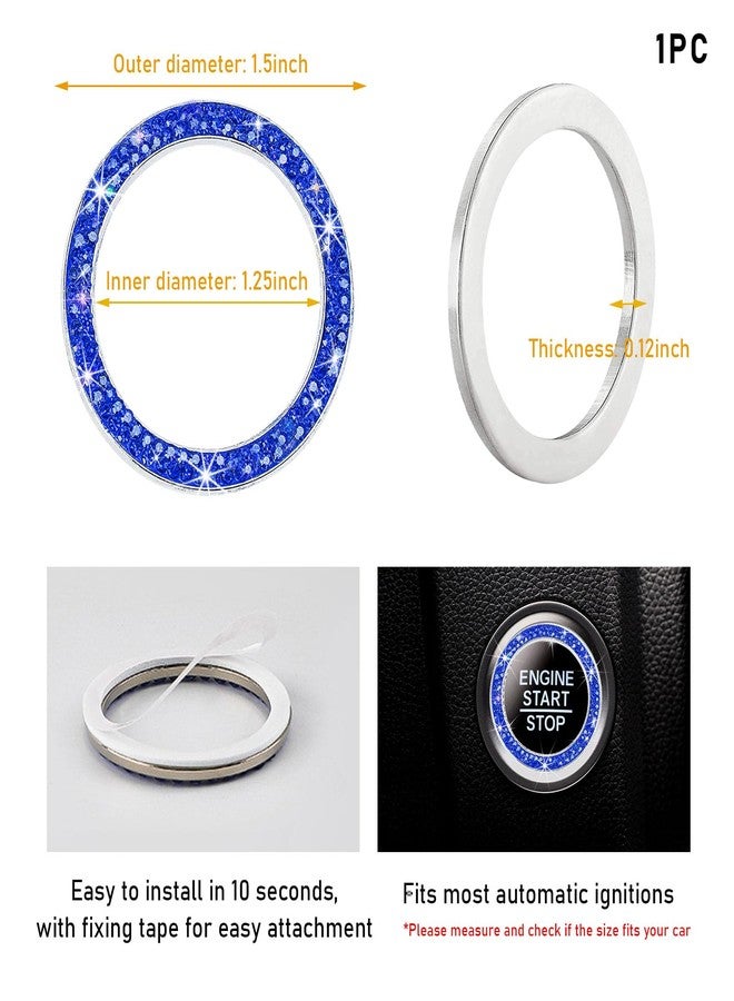 Kewucn Bling Crystal Double Rhinestone Car Engine Start Decoration Ring, Sparkling Push Start Button Sticker, Key Ignition & Knob Ring Decoration, Bling Car Interior Accessory(Dark Blue) - Image 2