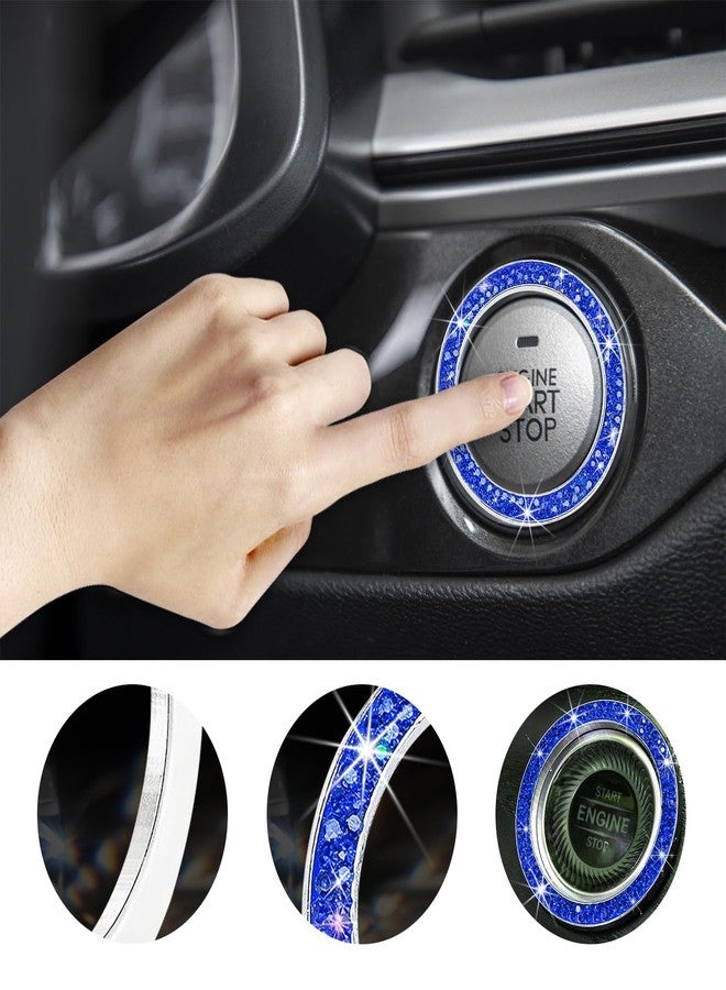 Kewucn Bling Crystal Double Rhinestone Car Engine Start Decoration Ring, Sparkling Push Start Button Sticker, Key Ignition & Knob Ring Decoration, Bling Car Interior Accessory(Dark Blue) - Image 4