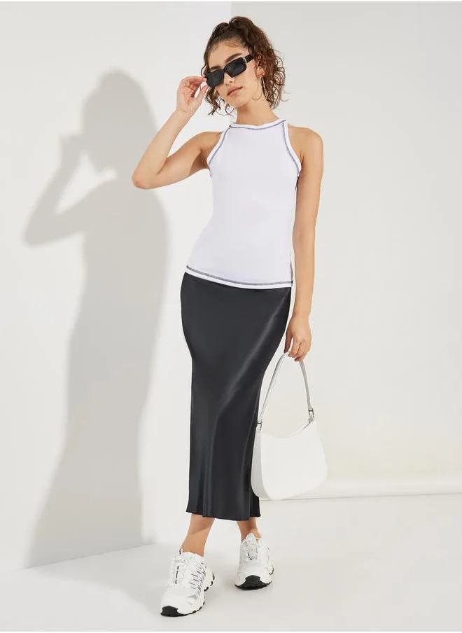 Styli Contrast Stitch Detail Racer Neck Tank