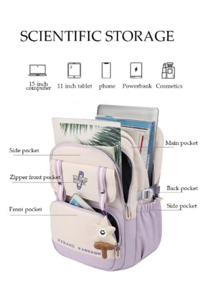 DUNISO Girlish Heart Light Purple Color - Blocking Backpack - Image 5