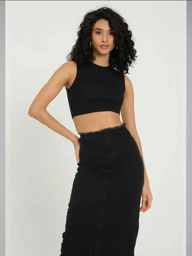 HICCUP Crew Neck Basic Crop Top
