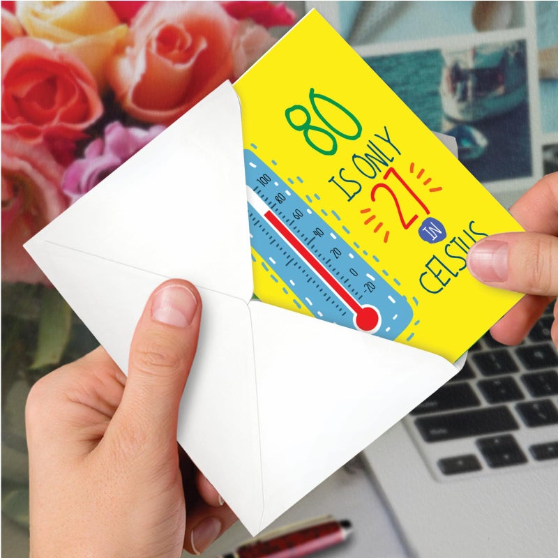 NobleWorks - 80th Happy Birthday Card Funny - 80 Year Old Celebration, Milestone Humor Card for Grandparents, Parents - In Celsius 80 C9351MBG - Image 4