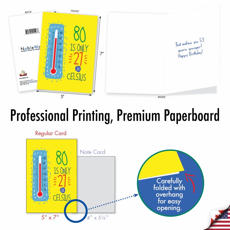 NobleWorks - 80th Happy Birthday Card Funny - 80 Year Old Celebration, Milestone Humor Card for Grandparents, Parents - In Celsius 80 C9351MBG - Image 3