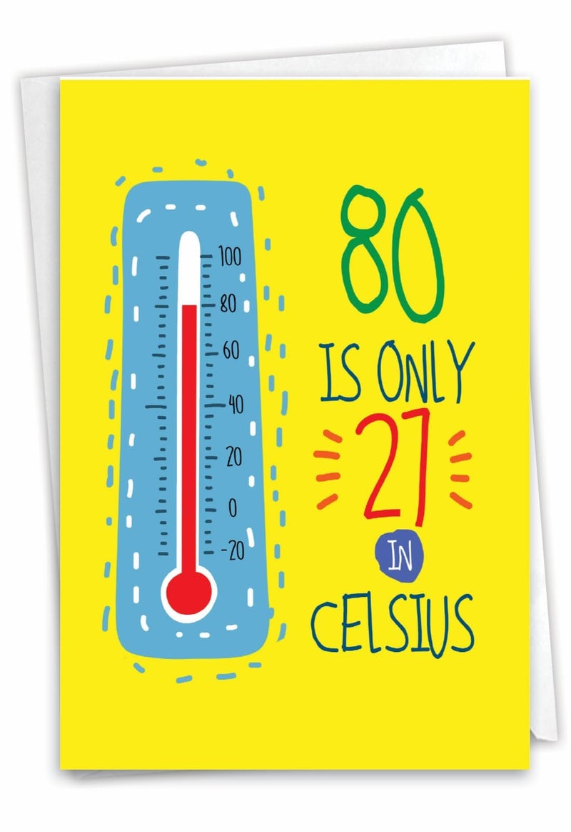 NobleWorks - 80th Happy Birthday Card Funny - 80 Year Old Celebration, Milestone Humor Card for Grandparents, Parents - In Celsius 80 C9351MBG - Image 1