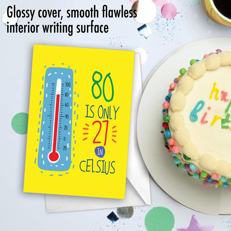 NobleWorks - 80th Happy Birthday Card Funny - 80 Year Old Celebration, Milestone Humor Card for Grandparents, Parents - In Celsius 80 C9351MBG - Image 5