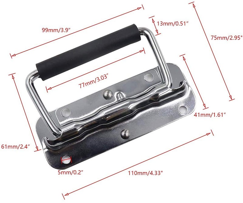 Tsnamay 4.33Inch Spring Loaded Handle Stainless Steel Heavy Duty Handle for Toolbox Chest Case with Rubber Grip Surface Mounted(2 Pack) - Image 2