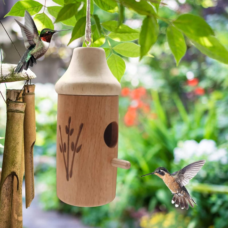 klarako Hummingbird House - 2022 New Wooden for Outside Hanging, 1/3Pcs Houses Nesting, Wren Swallow Sparrow Garden Decor (1pcs Maple) - Image 2