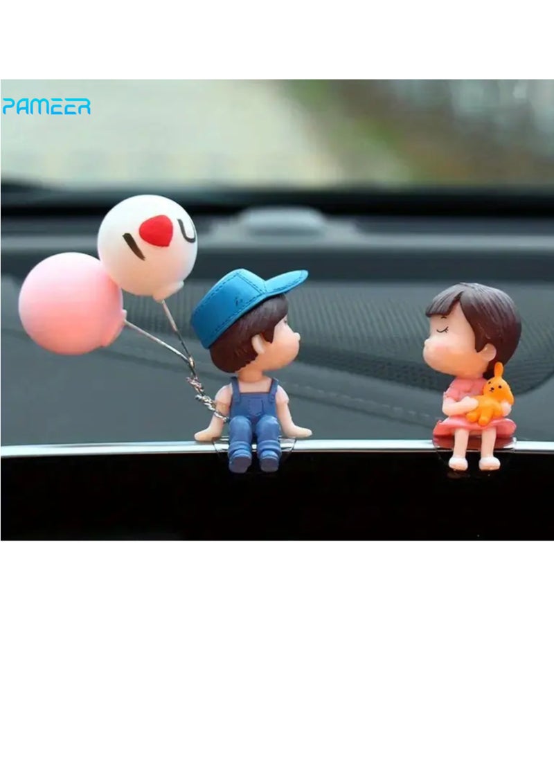 PAMEER Lovely Car Couple Car Ornament Car Interior Center Console Decoration, Cute Couple Car Dashboard Decor, Cartoon Car Dashboard Decorations with Balloon Car Fashion  - Image 1