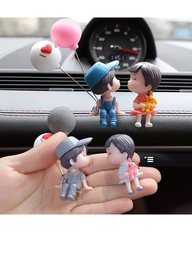 PAMEER Lovely Car Couple Car Ornament Car Interior Center Console Decoration, Cute Couple Car Dashboard Decor, Cartoon Car Dashboard Decorations with Balloon Car Fashion  - Image 2
