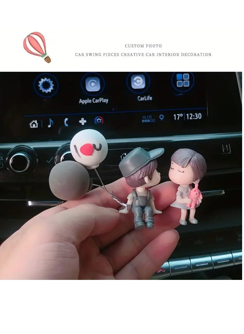 PAMEER Lovely Car Couple Car Ornament Car Interior Center Console Decoration, Cute Couple Car Dashboard Decor, Cartoon Car Dashboard Decorations with Balloon Car Fashion  - Image 4