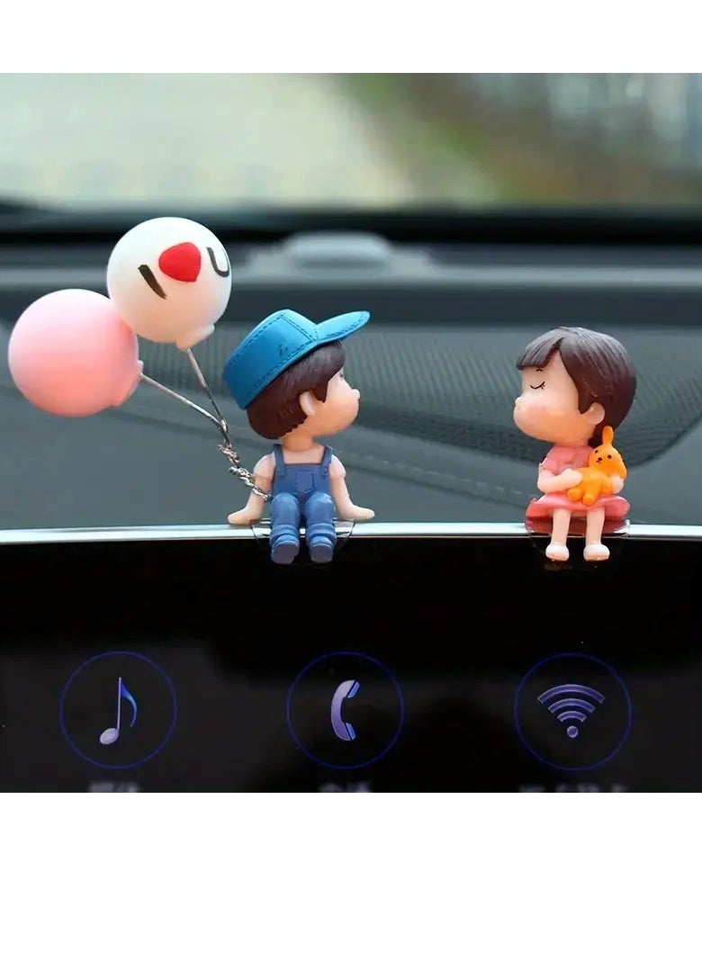 PAMEER Lovely Car Couple Car Ornament Car Interior Center Console Decoration, Cute Couple Car Dashboard Decor, Cartoon Car Dashboard Decorations with Balloon Car Fashion  - Image 5