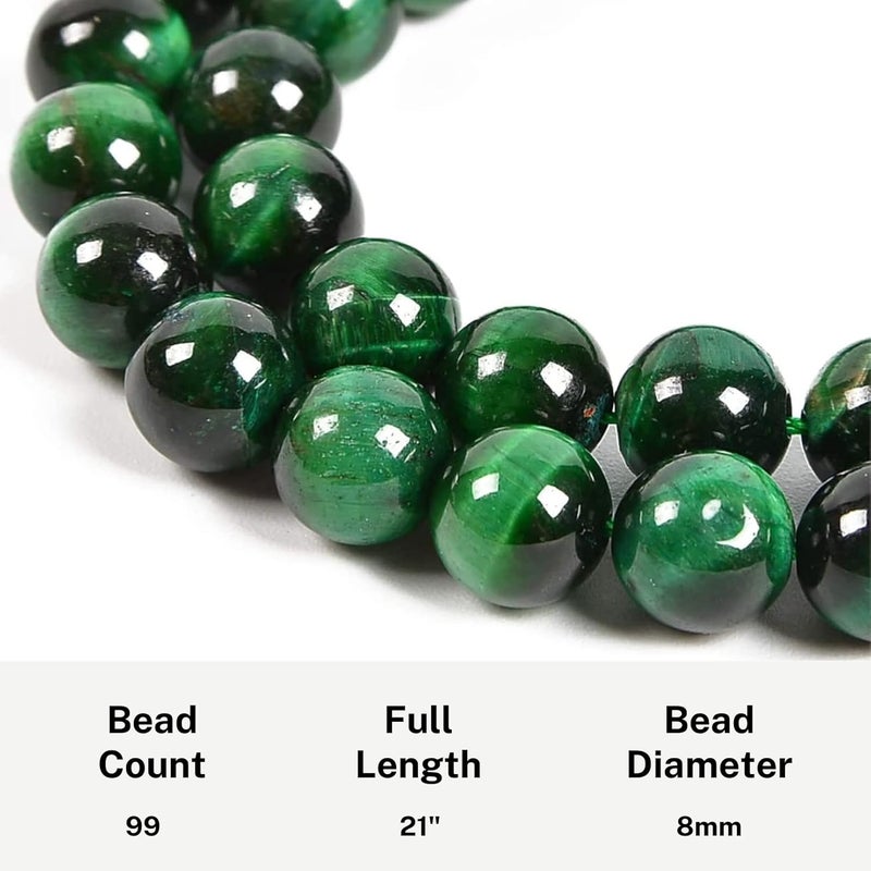 AzanClk Premium Muslim Prayer Beads, 8mm Green Tiger Eye Stone, 99 Beads, Dark Green Tassel, Unisex Adult - Image 4