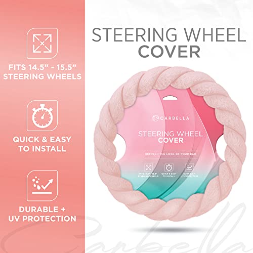 Carbella Twisted Fur Soft Pink Steering Wheel Cover, Standard 15 Inch Size Fits Most Vehicles, Fuzzy Fluffy Car Steering Cover with Soft Faux Fur Touch, Car Accessories for Women - Image 2