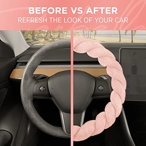 Carbella Twisted Fur Soft Pink Steering Wheel Cover, Standard 15 Inch Size Fits Most Vehicles, Fuzzy Fluffy Car Steering Cover with Soft Faux Fur Touch, Car Accessories for Women - Image 4