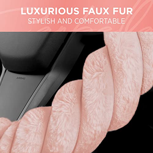 Carbella Twisted Fur Soft Pink Steering Wheel Cover, Standard 15 Inch Size Fits Most Vehicles, Fuzzy Fluffy Car Steering Cover with Soft Faux Fur Touch, Car Accessories for Women - Image 5