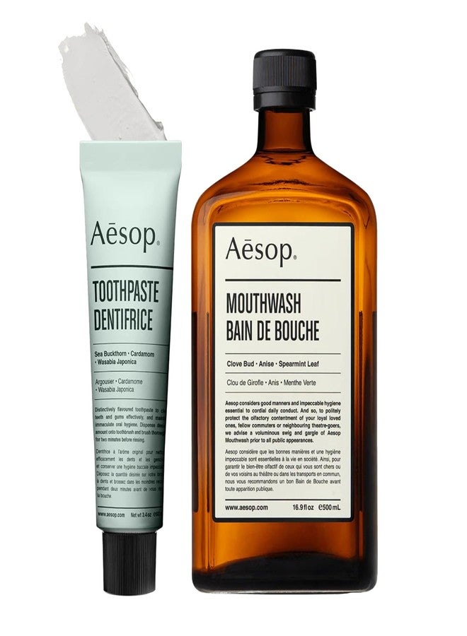 Aesop Oral Care Duo | Mouthwash & Toothpaste Set for Fresh Breath | Daily Botanical Oral Hygiene Kit (16.9 oz + 3.4 oz - Image 1
