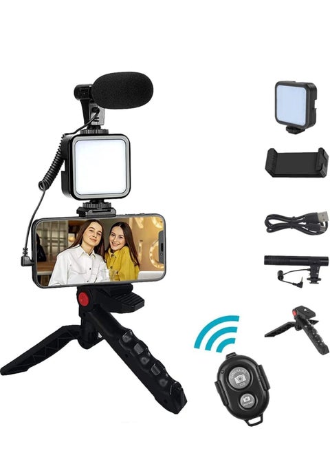 Vlogging Kit- iPhone/Android Compatible Vlogging Kit Phone Video Kit Accessories: Phone Tripod, Phone Mount, LED Light and Cellphone Shotgun Microphone for Phone Video Recording for YouTube, Vlog