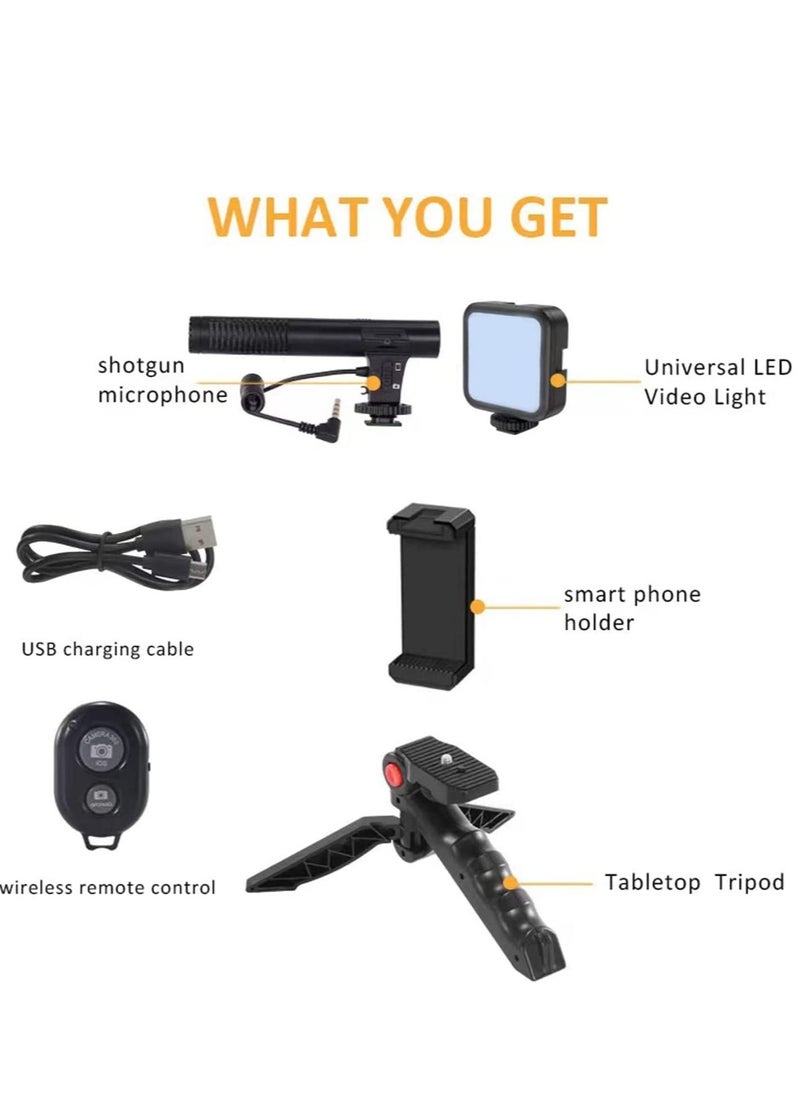 ELTRAZONE - Vlogging Kit- iPhone/Android Compatible Vlogging Kit Phone Video Kit Accessories: Phone Tripod, Phone Mount, LED Light and Cellphone Shotgun Microphone for Phone Video Recording for YouTube, Vlog - Image 1
