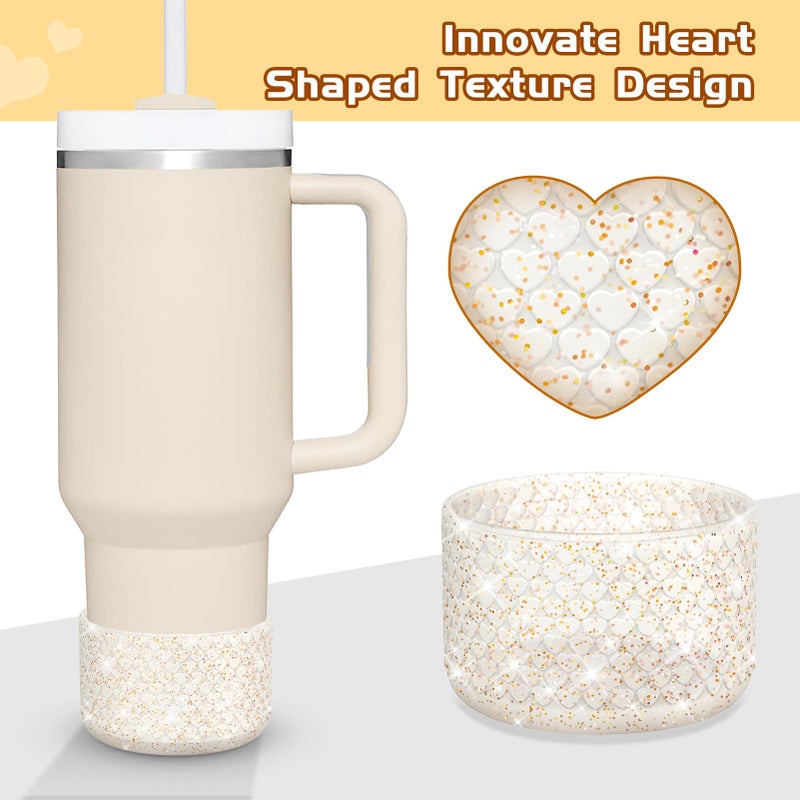 WUQID Protective Bling Heart Texture Silicone Boot Sleeve Compatible with Stanle Tumbler 40oz 30oz 20oz & 12-24oz Hydroo Sport Flask Bottles, Anti-Slip Bottle Bottom Sleeve Cover for 2.8-2.95in Bottom - Image 4