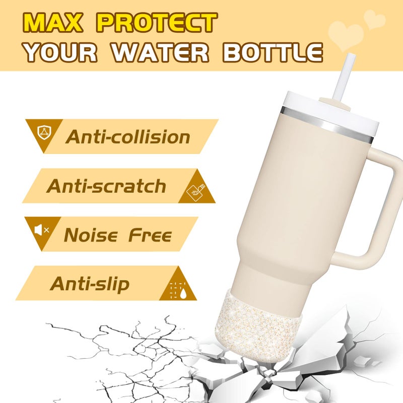 WUQID Protective Bling Heart Texture Silicone Boot Sleeve Compatible with Stanle Tumbler 40oz 30oz 20oz & 12-24oz Hydroo Sport Flask Bottles, Anti-Slip Bottle Bottom Sleeve Cover for 2.8-2.95in Bottom - Image 3
