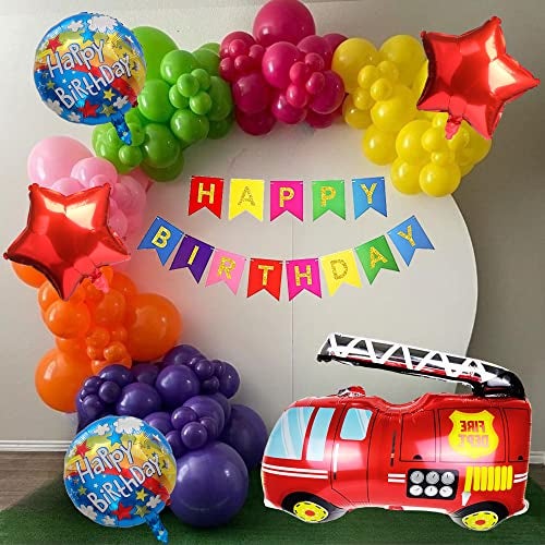 TOYXE Fire Truck Transport Theme Birthday Banner Balloons Decoration Arch Making Kit of 68 Pcs - Image 1