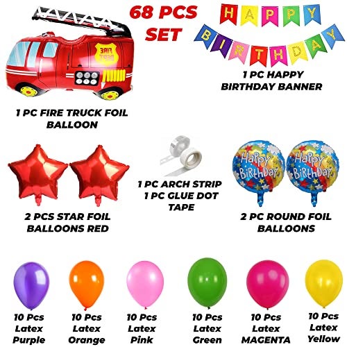 TOYXE Fire Truck Transport Theme Birthday Banner Balloons Decoration Arch Making Kit of 68 Pcs - Image 2