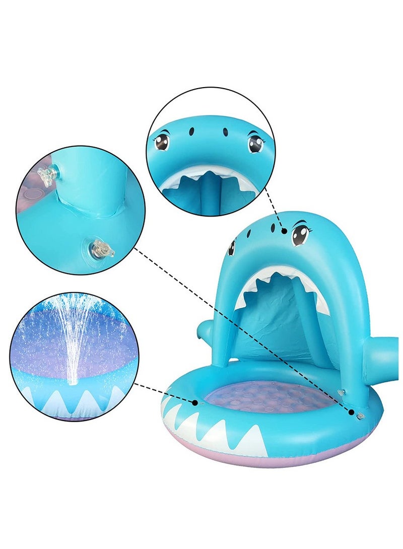 Inflatable shark shade fountain pool thickened outdoor children's paddling pool Shark fountain pool fun water jet  - Image 2