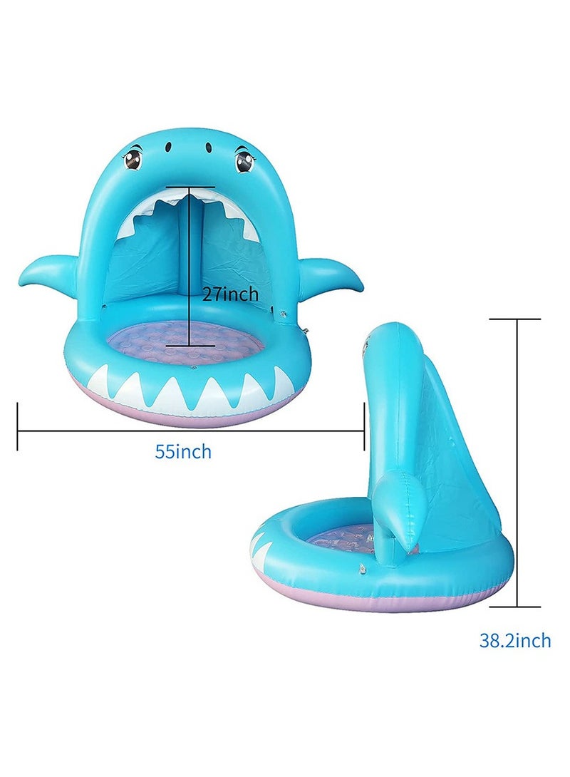 Inflatable shark shade fountain pool thickened outdoor children's paddling pool Shark fountain pool fun water jet  - Image 3