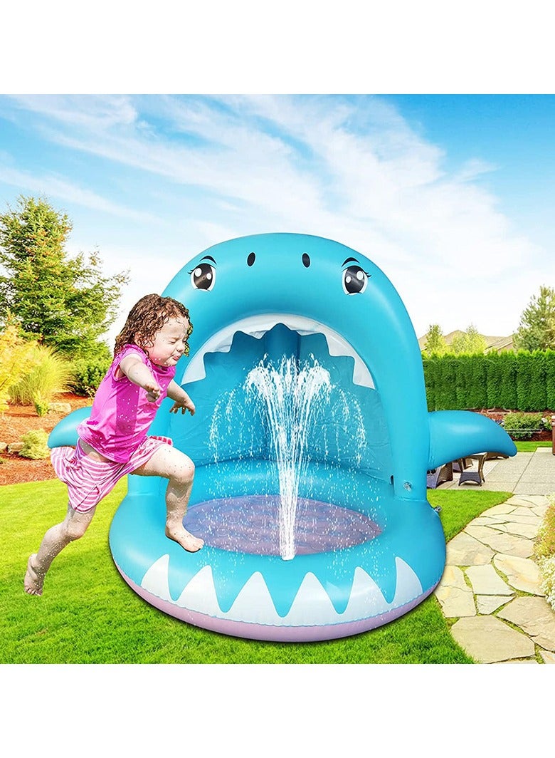 Inflatable shark shade fountain pool thickened outdoor children's paddling pool Shark fountain pool fun water jet  - Image 1