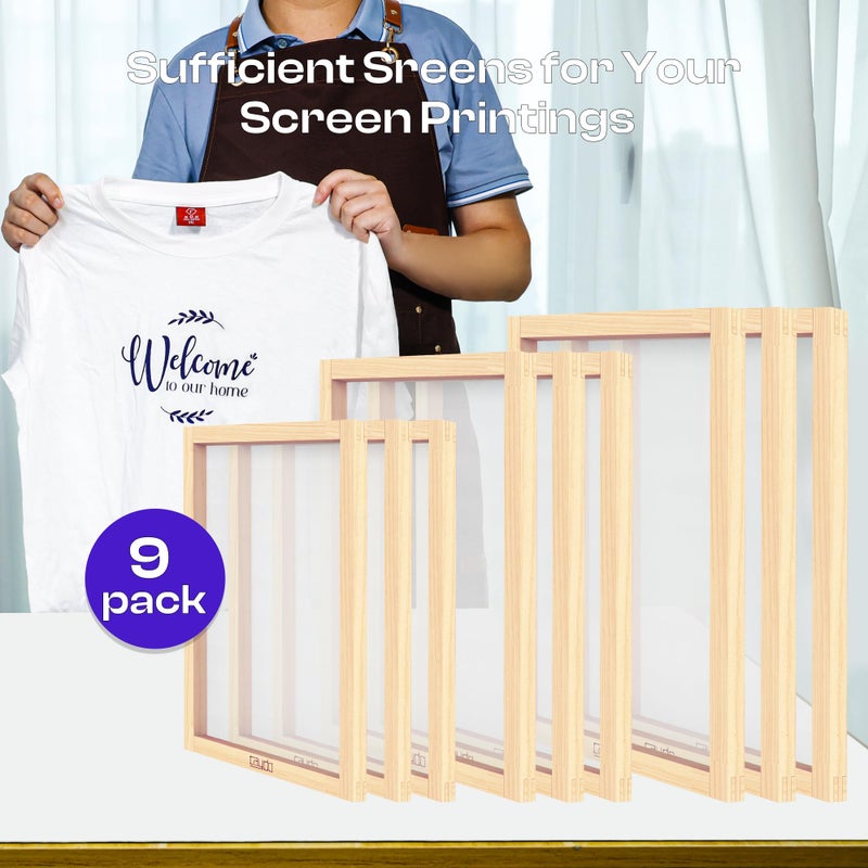 Caydo 9 Pieces Screen Printing Frame with 110 White Mesh, 3 Sizes Screen-Printed Wooden Frame for Handicraft Beginners, 10 x 14 Inch, 8 x 12 Inch, 6 x 10 Inch - Image 5