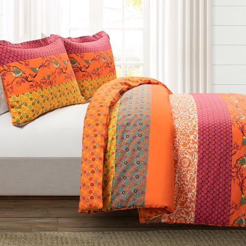 Lush Decor Royal Empire Reversible Cotton Duvet Cover Set 3 Piece Set Full Queen Tangerine Striped Bedding Set Queen Duvet Cover Boho Decor Orange Bedding - Image 3