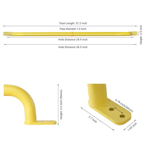 Purife 37 Long Yellow Playground Equipment Ladder Handle 1 Pair Metal Long Grab Handle Swing Set Grab Bars Playset Kids Hand Grips Hand Rail for Treehouse Jungle Gym Rock Climbing Wall - Image 5