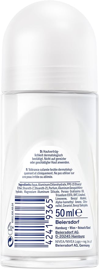 Nivea مزيل العرق رول أون نيفيا دراي كومفورت 50 مل مضاد للتعرق مع المعادن للبشرة الجافة مع حماية لمدة 48 ساعة وصيغة نشطة مزدوجة