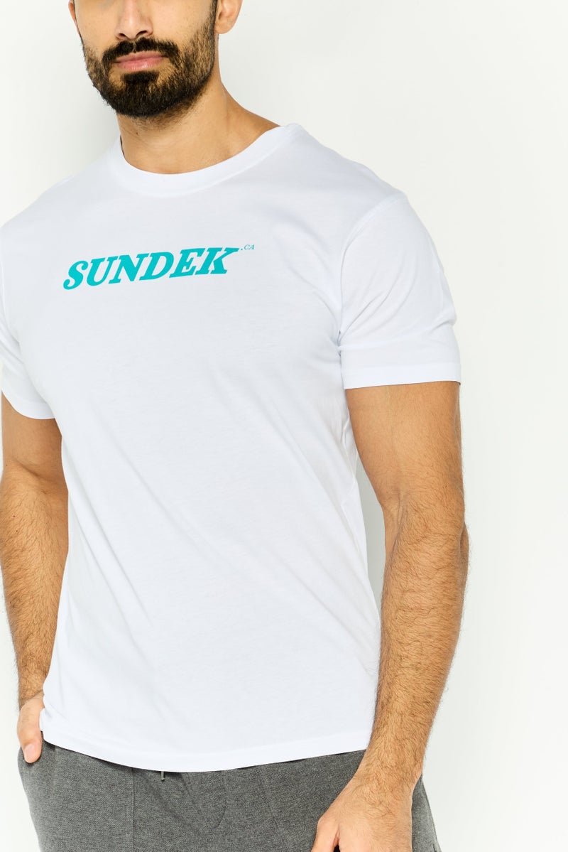 Sundek Men Crew Neck Short Sleeve Brand Logo T-Shirt, White - Image 3