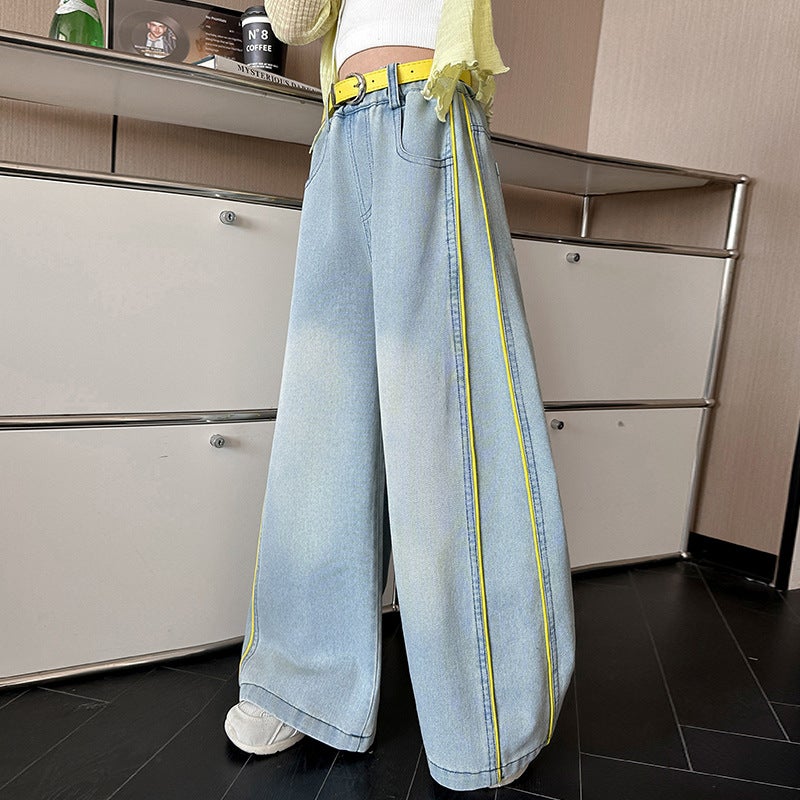 Girls' Spring Rope Pull-Out Jeans Big Children'S Western Style Casual Sports Wide Leg Pants Trousers - Image 4