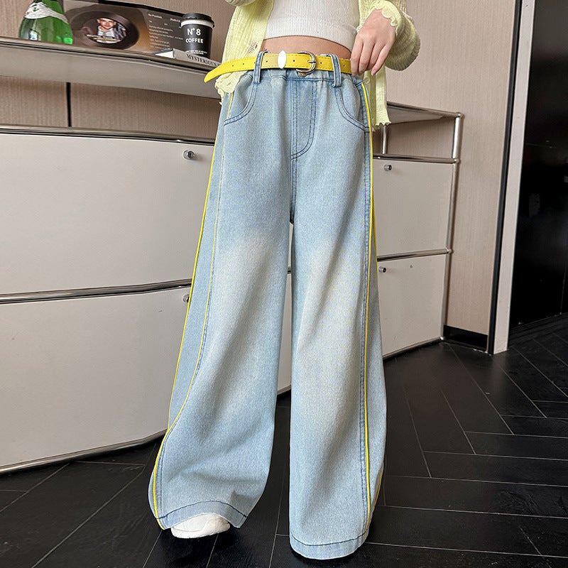 Girls' Spring Rope Pull-Out Jeans Big Children'S Western Style Casual Sports Wide Leg Pants Trousers - Image 5