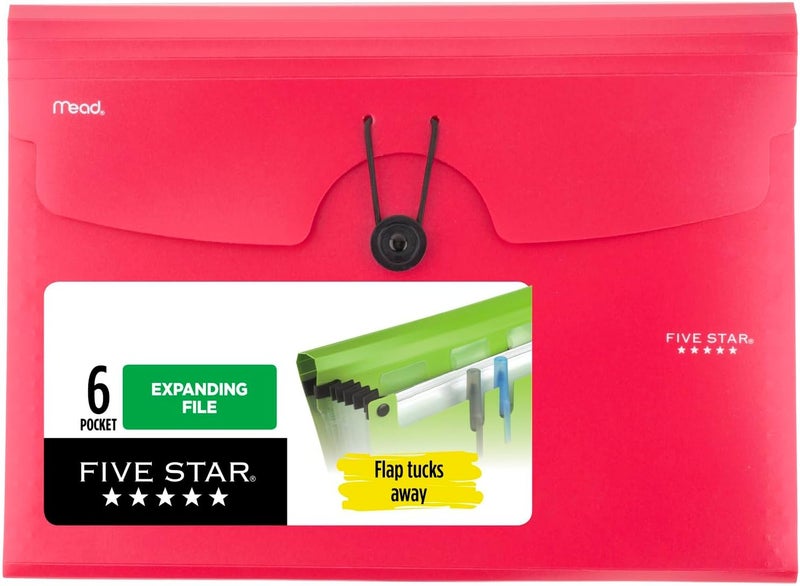 Five Star 6-Pocket Expanding File, Bungee Closure, Holds 11" x 8-1/2", Fire Red (350100B-ECM) - Image 1