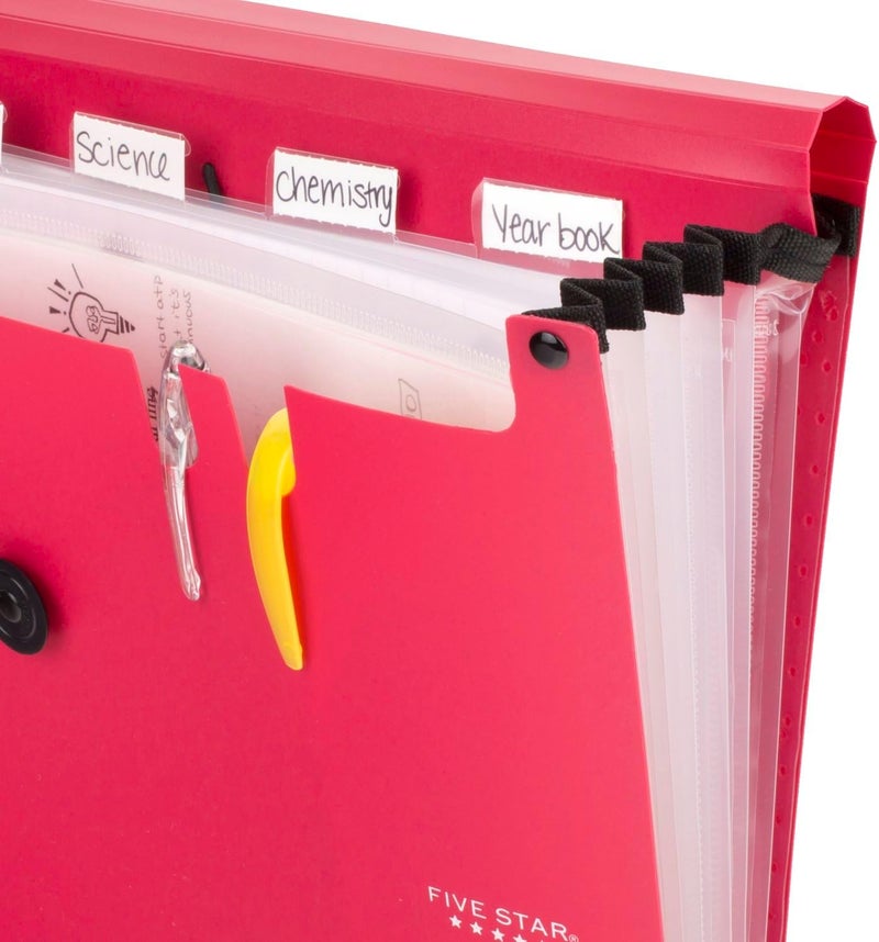 Five Star 6-Pocket Expanding File, Bungee Closure, Holds 11" x 8-1/2", Fire Red (350100B-ECM) - Image 2